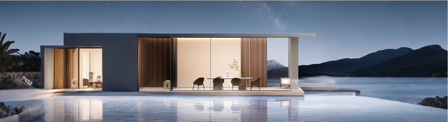 Coastal modular residence at night
